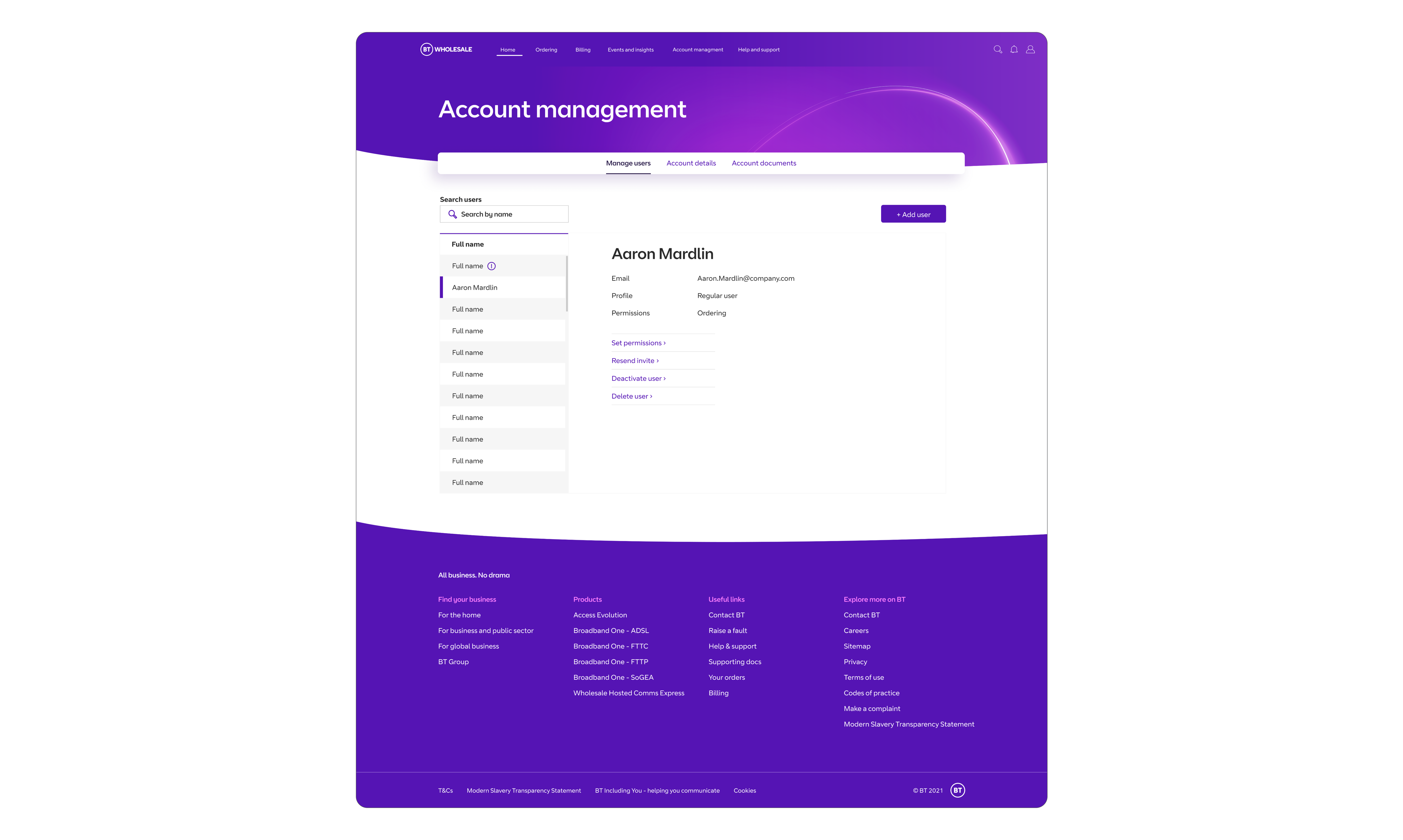 Account management page